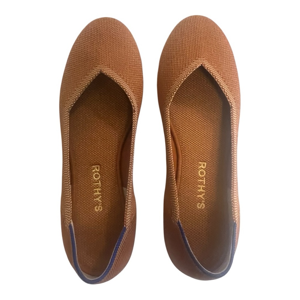 Rothy's Rust Orange Ballet Flats with Blue Trim - Picture 8 of 15